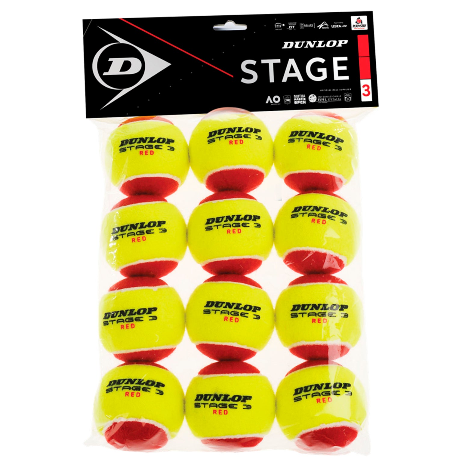 Dunlop Stage 3 Red - 12 Polybag, TENNISBOLLAR