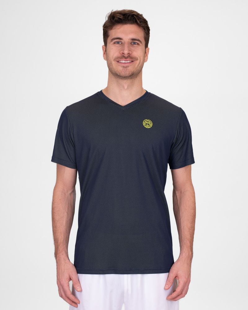 BIDI BADU Crew Inside Out V-Neck Tee - dark blue, lime, TENNIS T-SHIRT HERR