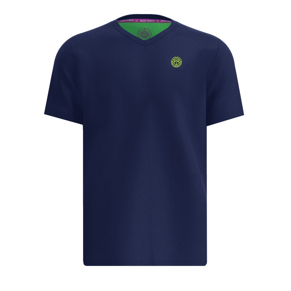 BIDI BADU Crew Inside Out V-Neck Tee - dark blue, lime, TENNIS T-SHIRT HERR